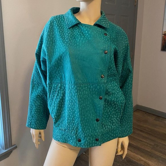Green Bagatelle Leather Jacket Margaret Godfrey - Picture 1 of 11